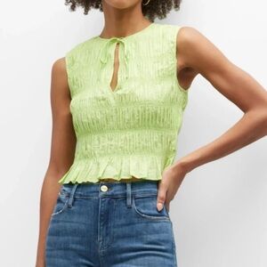 Frame Sleevless Shirred TopLight Green Smocked Tie Front Sleeveless Top small